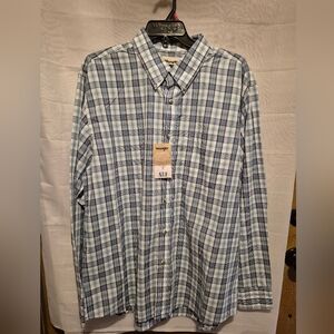 Wrangler Men's Casual Blue and White Plaid Shirt